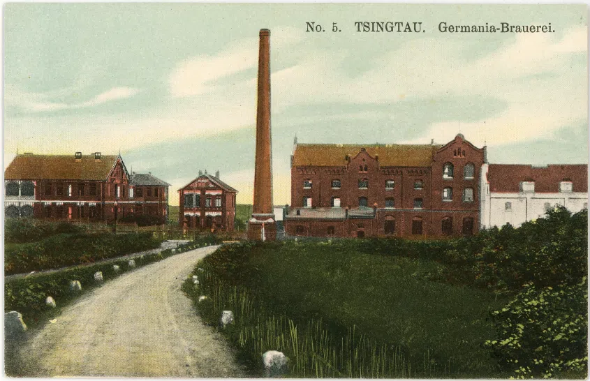 A colour postcard of the Germania-Brauerei (later the Tsingtao Brewery), 1900s.