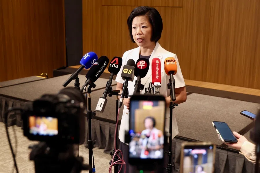 Singapore’s Second Minister for Foreign Affairs and Second Minister for Home Affairs Sim Ann giving media updates on the arrest or detention of 52 Singaporeans by Chinese authorities on 4 September 2026.