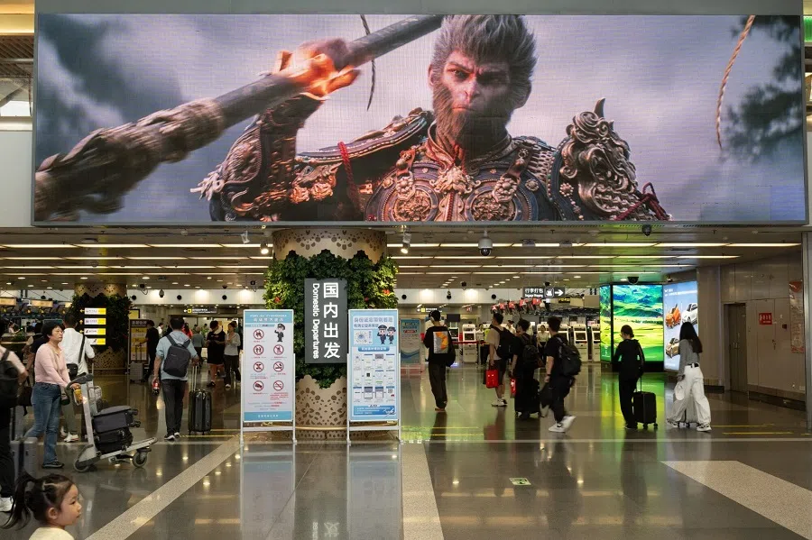 An advertisement for the Black Myth: Wukong game is seen at the Beijing Capital International Airport in Beijing, China, on 3 September 2024.