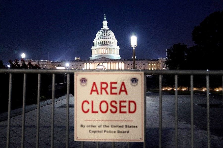 A police barricade is seen in front of the US Capitol in Washington, DC, US, on 14 September 2021. (Stefani Reynolds/Bloomberg)