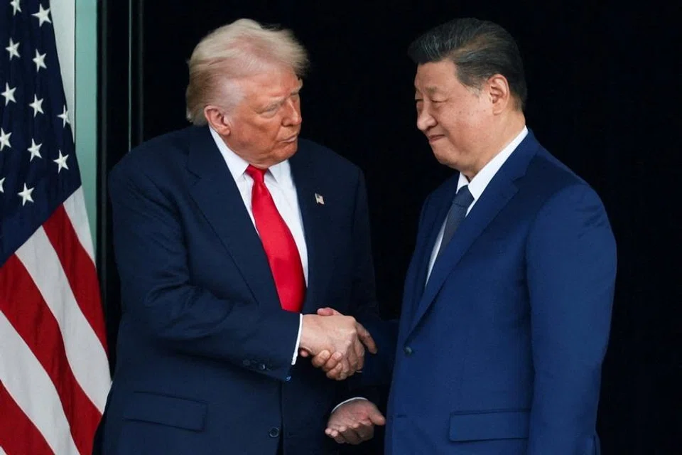 US President Donald Trump and Chinese President Xi Jinping talk as they leave after a bilateral meeting at Gimhae International Airport, on the sidelines of the Asia-Pacific Economic Cooperation (APEC) summit, in Busan, South Korea, on 30 October 2025. (Evelyn Hockstein/Reuters)