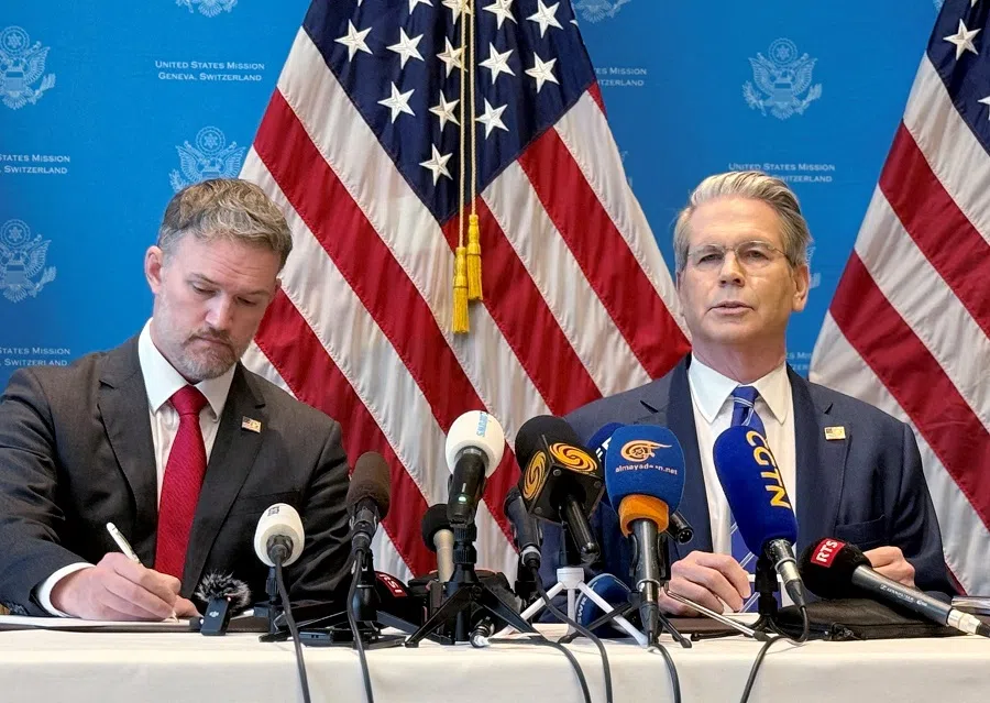 US Treasury Secretary Scott Bessent and US Trade Representative Jamieson Greer attend a news conference after trade talks with China in Geneva, Switzerland, on 12 May 2025.
