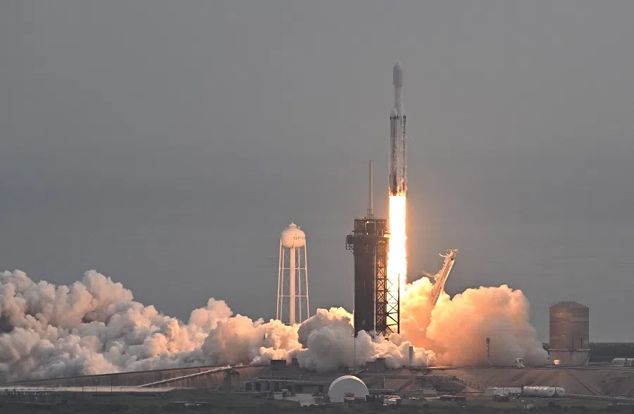 A SpaceX Falcon Heavy rocket with the Psyche spacecraft launches from NASA's Kennedy Space Center in Cape Canaveral, Florida, US on 13 October 2023. (Chandan Khanna/AFP)