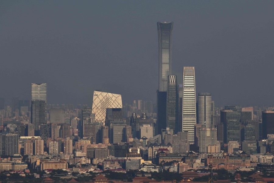 Buildings including China Zun, Beijing's tallest building, are seen in the city's central business district on 17 September 2021. (Greg Baker/AFP)