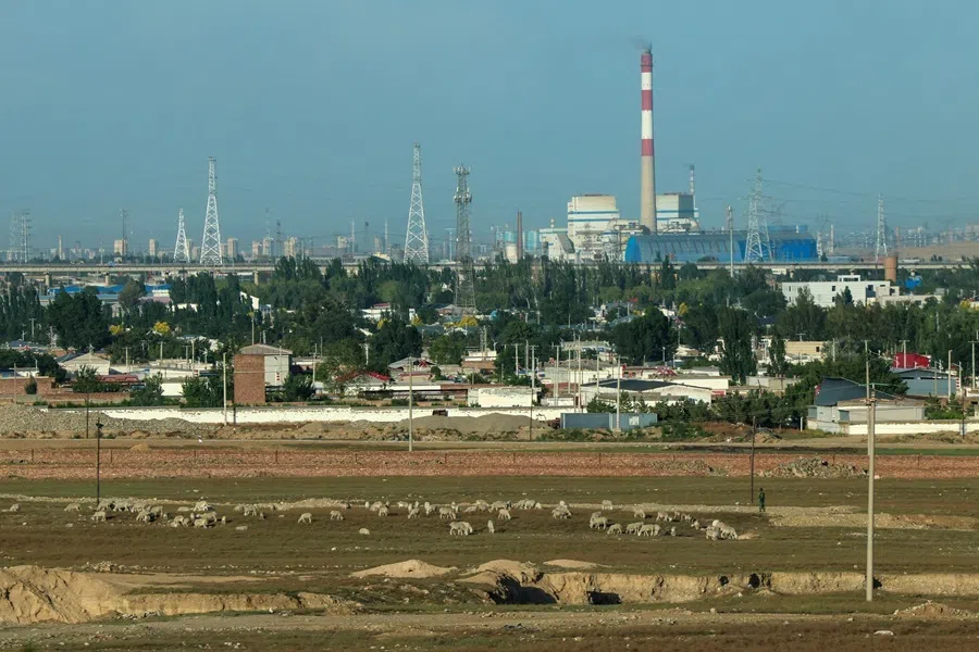 Sheep graze with industrial area seen in the background, in Baotou, Inner Mongolia Autonomous Region, China, 12 June 2026.