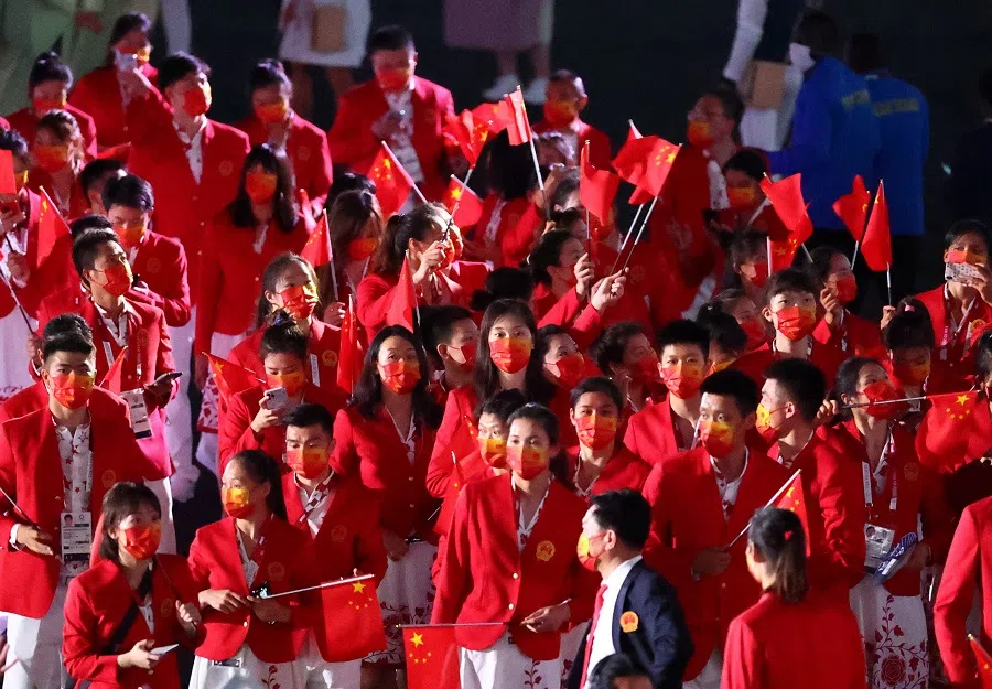 Athletes from China are seen during the opening ceremony of the Tokyo 2020 Olympics, 23 July 2021. (Lucy Nicholson/Reuters)