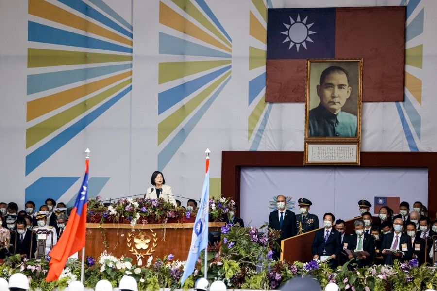 Tsai Ing-wen, Taiwan's president, speaks during the Double Tenth Day celebration in Taipei, Taiwan, on 10 October 2022. (I-Hwa Cheng/Bloomberg)