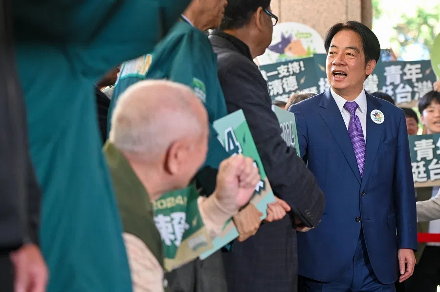 Taiwan presidential candidate William Lai Ching-te, from the ruling Democratic Progressive Party (DPP), speaks to supporters outside the Central Elections Committee after he registered running for the 2024 presidential elections in Taipei, Taiwan, on 21 November 2023. (Sam Yeh/AFP)