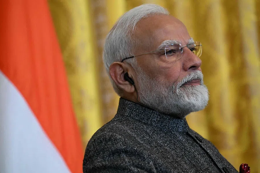 Indian Prime Minister Narendra Modi pictured at the East Room of the White House in Washington, DC, on 13 February 2025. (Andrew Caballero-Reynolds/AFP)