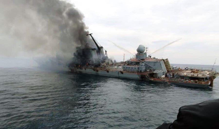 Images widely shared online appear to show the Russian warship Moskva on fire before it sank. (SPH Media)