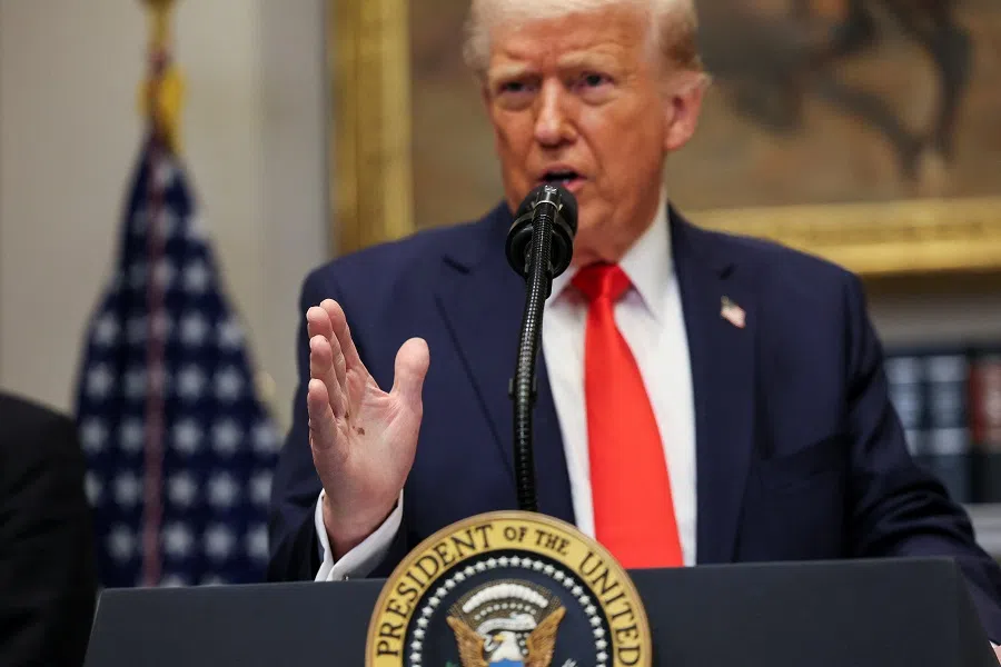 US President Donald Trump makes an announcement about an investment from Taiwan Semiconductor Manufacturing Company (TSMC), in the Roosevelt Room at the White House in Washington, DC, US, on 3 March 2025. (Leah Millis/Reuters)