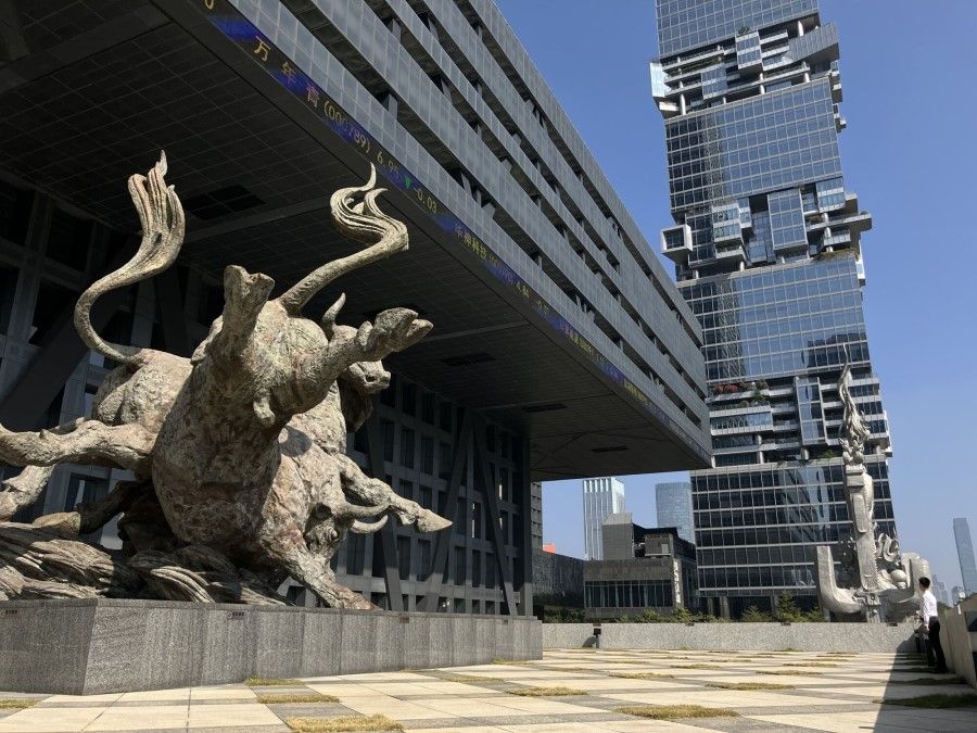 A bull sculpture in front of the Shenzhen Stock Exchange building in Shenzhen, China, on 16 January 2024. (Bloomberg)