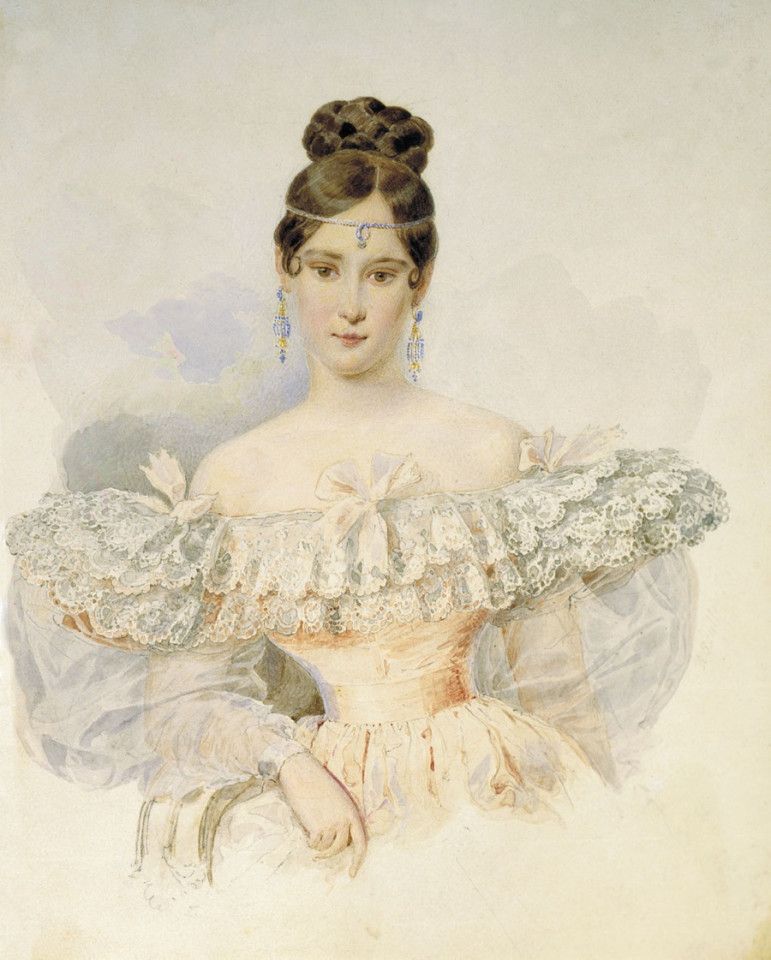 Natalia Pushkina (Natalia Goncharova), portrait by Alexander Brullov, 1831. (Wikimedia)