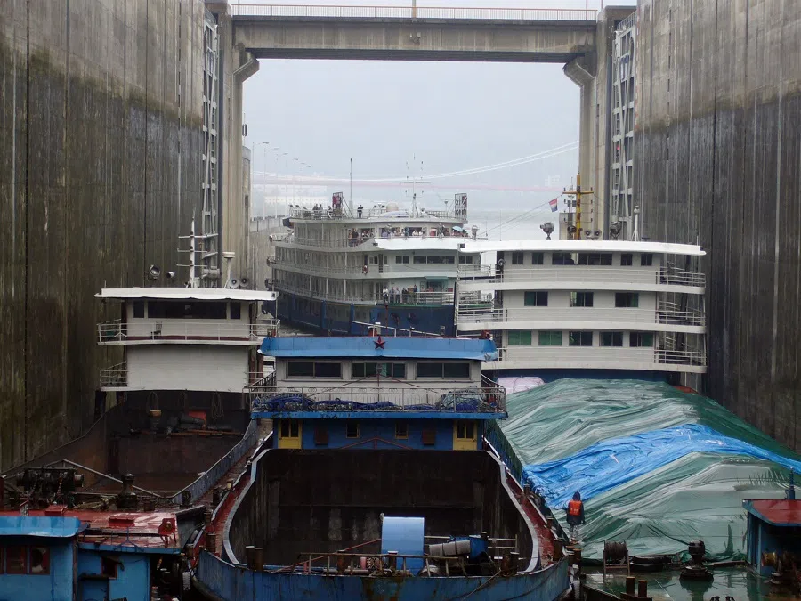 Boats queueing up to get through the ship lock at the Three Gorges Dam in 2006. (SPH Media)