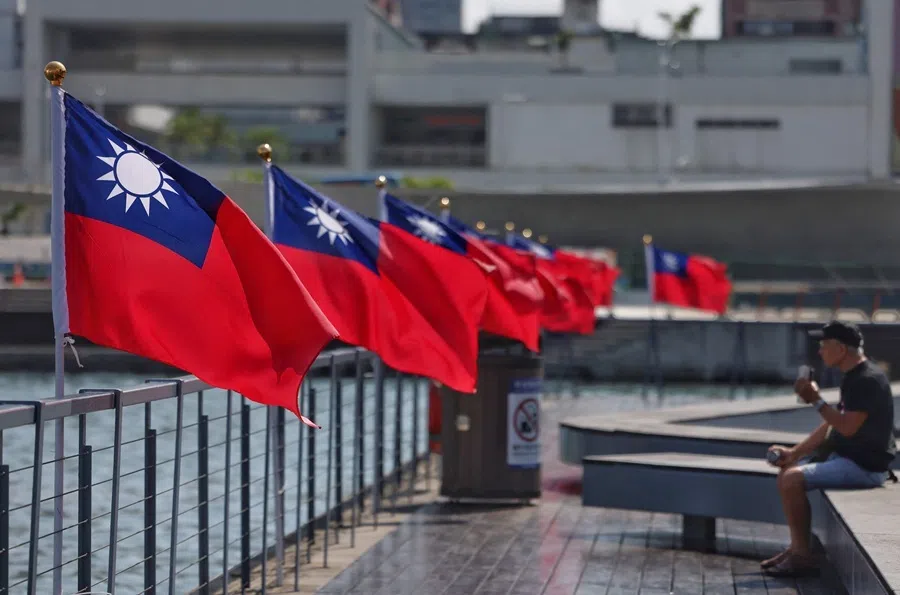 Taiwanese flags are seen in Keelung, Taiwan, on 12 October 2026.