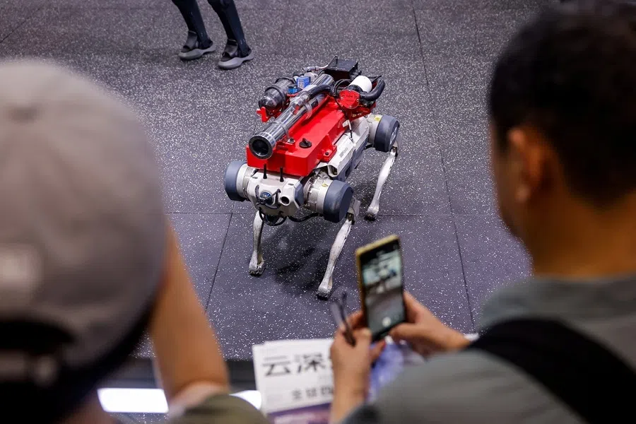 A Deep Robotics X30 robot dog at the company's booth at the 2026 World Robot Conference, in Beijing, China, 20 August 2026.