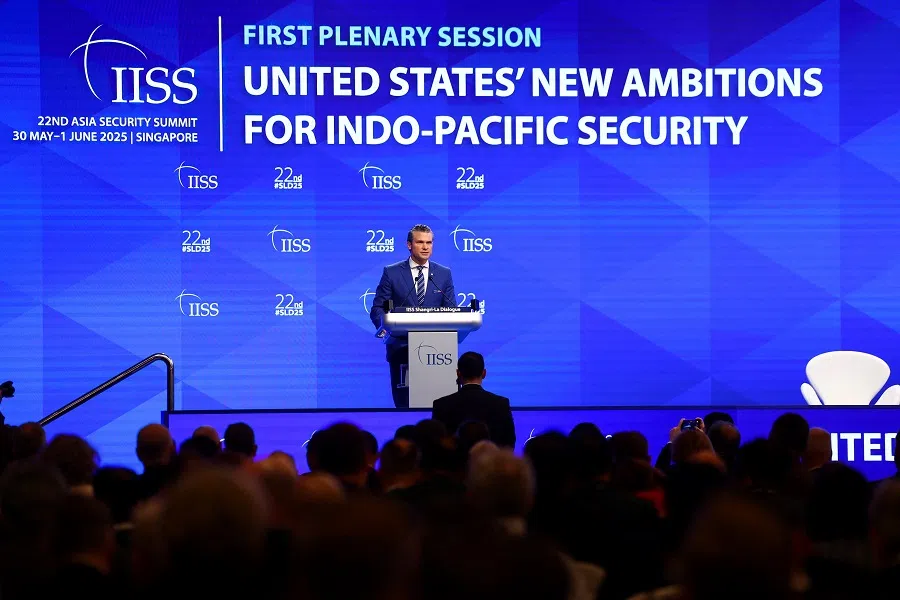US Defence Secretary Pete Hegseth speaks at the IISS Shangri-La Dialogue security summit in Singapore on 31 May 2025.