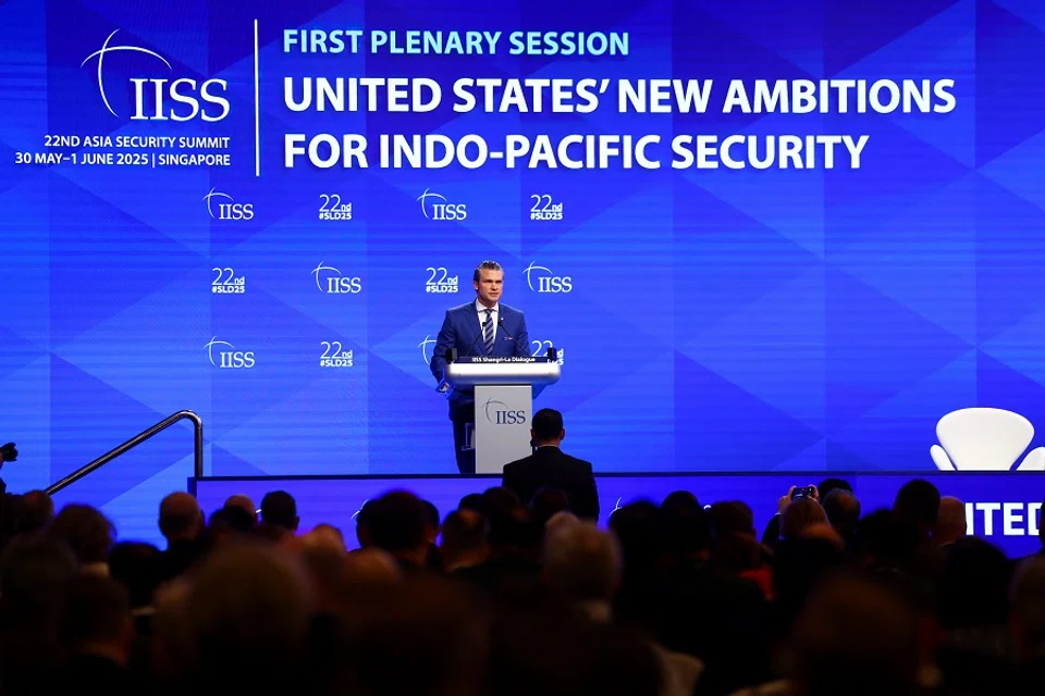 US Defence Secretary Pete Hegseth speaks at the IISS Shangri-La Dialogue security summit in Singapore on 31 May 2025. (Edgar Su/Reuters)
