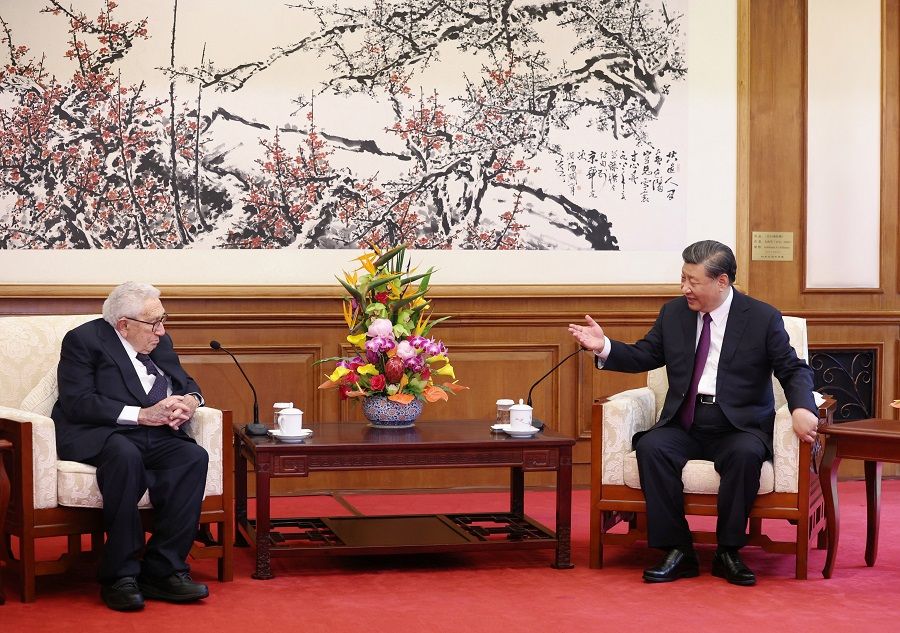 Chinese President Xi Jinping and former US Secretary of State Henry Kissinger attend a meeting at the Diaoyutai State Guesthouse in Beijing, China, on 20 July 2023. (China Daily via Reuters)