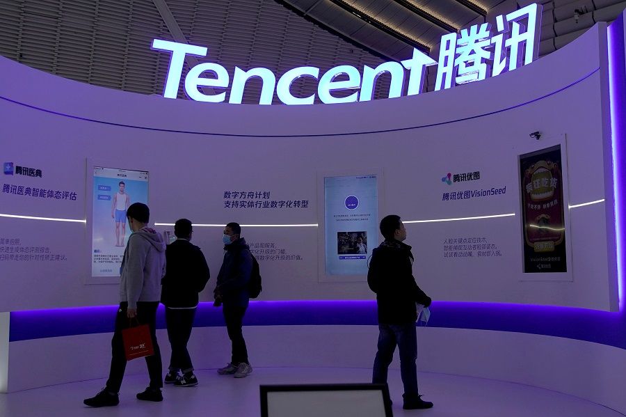 A Tencent logo is seen during the World Internet Conference (WIC) in Wuzhen, Zhejiang province, China, 23 November 2020. (Aly Song/File Photo/Reuters)