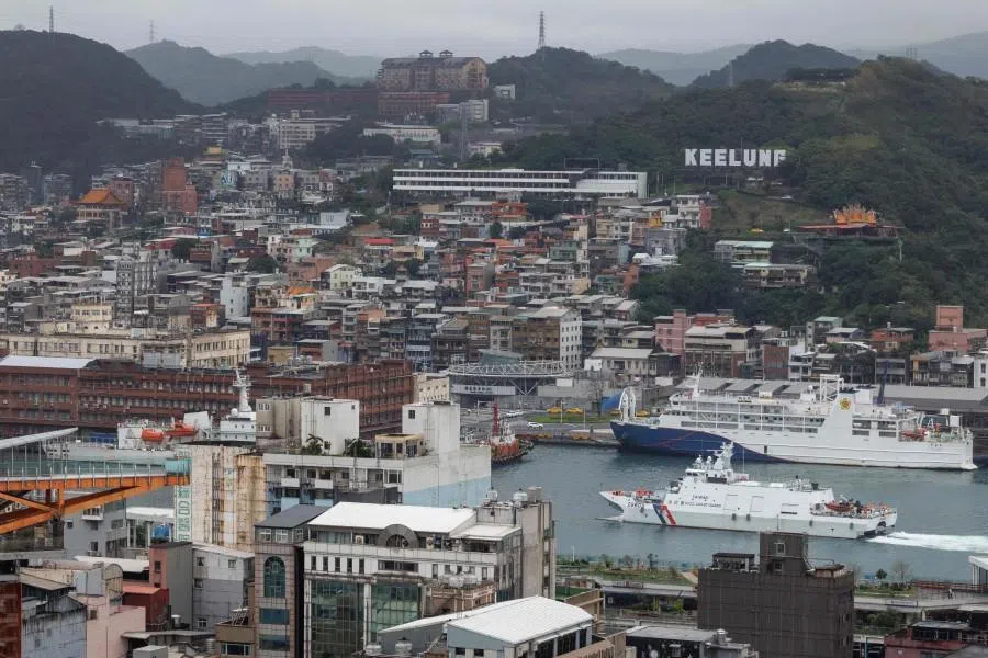 A Taiwanese Coast Guard Administration (CGA) vessel sails at the Keelung Harbour in Keelung on 30 December 2025, amid Chinese military drills around Taiwan. (Cheng Yu-chen/AFP)