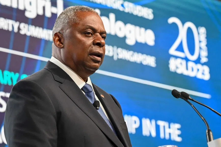US Secretary of Defense Lloyd Austin speaks during the 20th Shangri-La Dialogue summit in Singapore on 3 June 2023. (Photo by Roslan Rahman/AFP)
