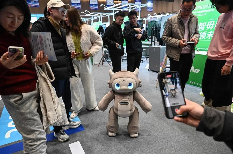 A robot by cyborg is seen at the Global Developer Pioneers Summit (GDPS) in Shanghai on 27 March 2026. (Jade Gao/AFP)