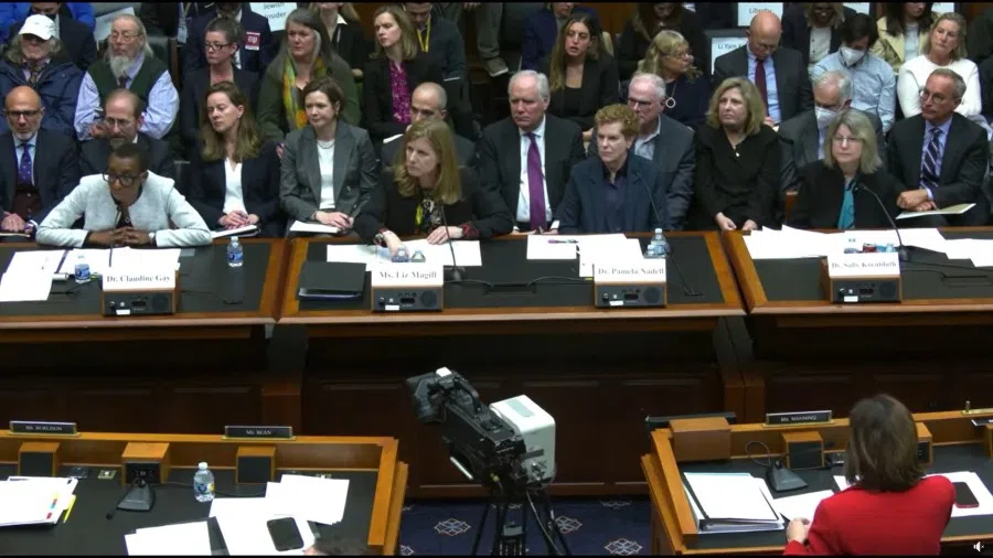 A screen grab from a video of Claudine Gay and Liz Magill among US university presidents at a hearing before US lawmakers. (Internet)