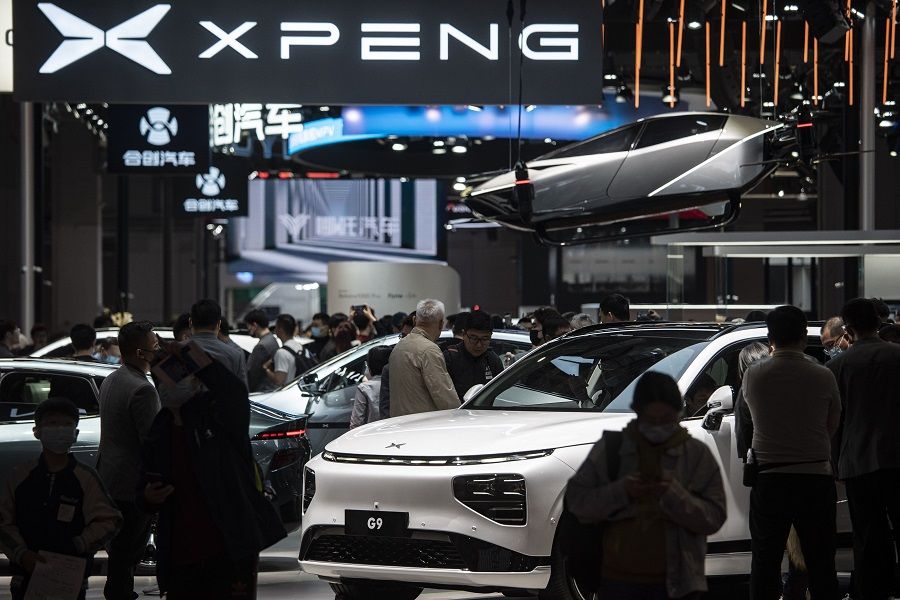 An XPeng G9 electric vehicle at the Shanghai Auto Show in Shanghai, China, on 24 April 2023. (Qilai Shen/Bloomberg)