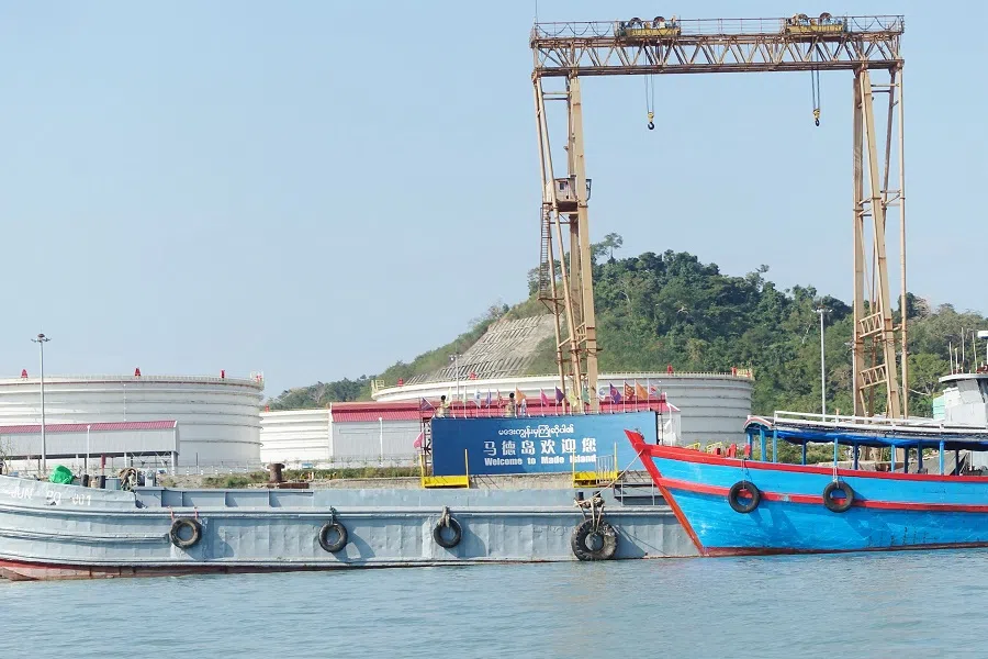 Oil tankers unload their shipments, which are pumped across pipelines that cross upper Myanmar into China, at a facility on Made Island, at the Chinese-built port of Kyaukphyu in Myanmar's Rakhine State. (SPH Media)