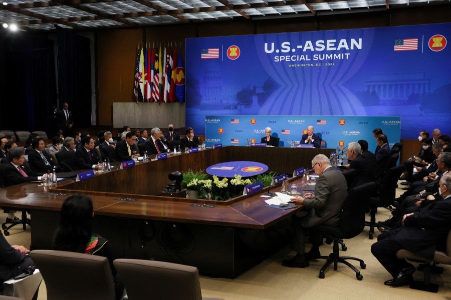 US President Joe Biden delivers remarks during the US-ASEAN Special Summit at the US Department of State, in Washington, US, 13 May 2022. (Leah Millis/Reuters)