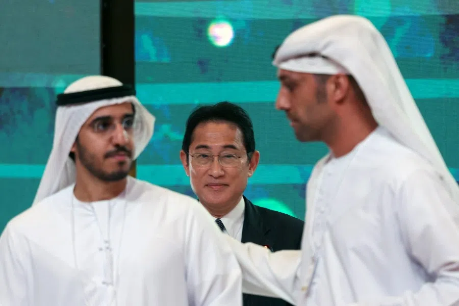 Japan's Prime Minister Fumio Kishida (centre) attends the UAE-Japan Business Forum in Abu Dhabi on 17 July 2023. (Karim Sahib/AFP)