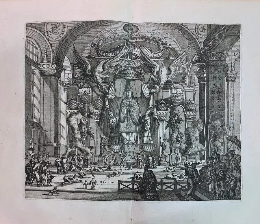 A traditional Chinese temple in a 17th-century Dutch book.