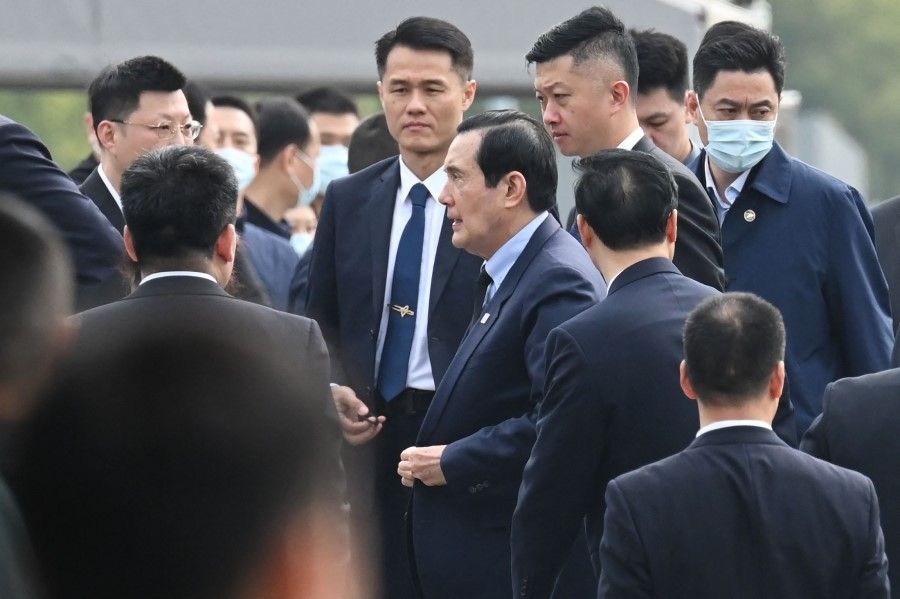 Former Taiwan President Ma Ying-jeou (centre) arrives to visit the Nanjing Massacre Memorial Hall in Nanjing, in China's eastern Jiangsu province on 29 March 2023. (Greg Baker/AFP)