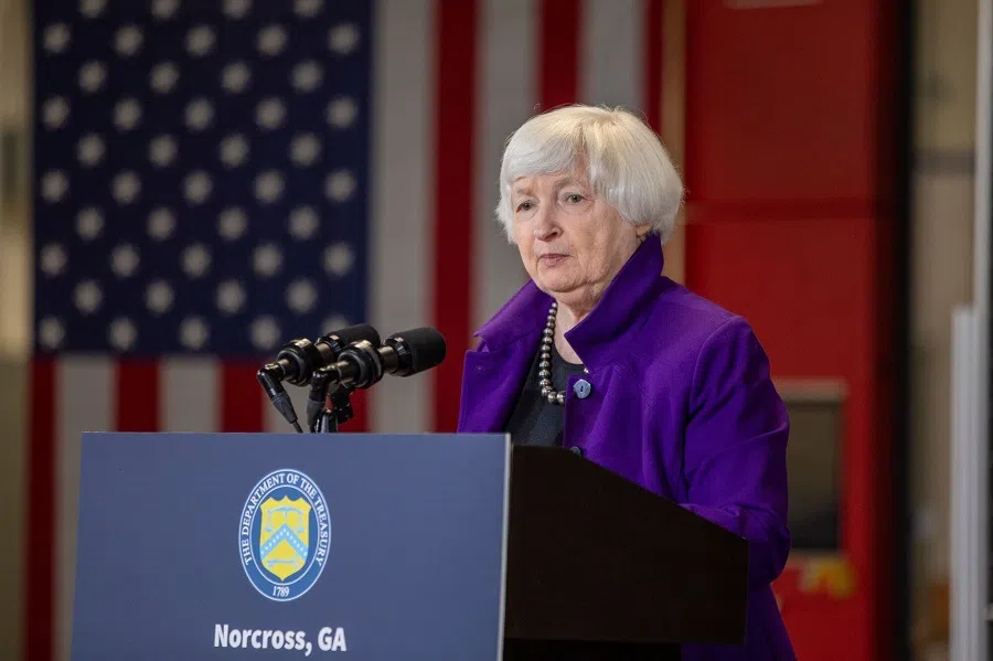 Janet Yellen, US Treasury secretary, following a tour of Suniva solar cell manufacturing plant in Norcross, Georgia, US, on 27 March 2024. (Alyssa Pointer/Bloomberg)