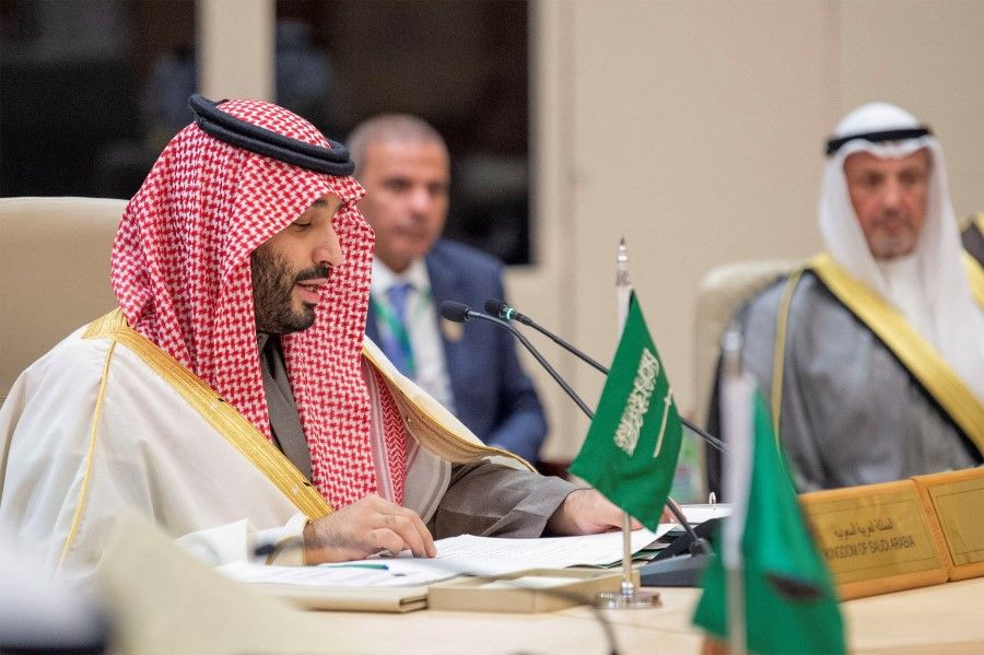 Saudi Crown Prince Mohammed bin Salman attends the China-Arab summit in Riyadh, Saudi Arabia, 9 December 2022. (Bandar Algaloud/Courtesy of Saudi Royal Court/Handout via Reuters)