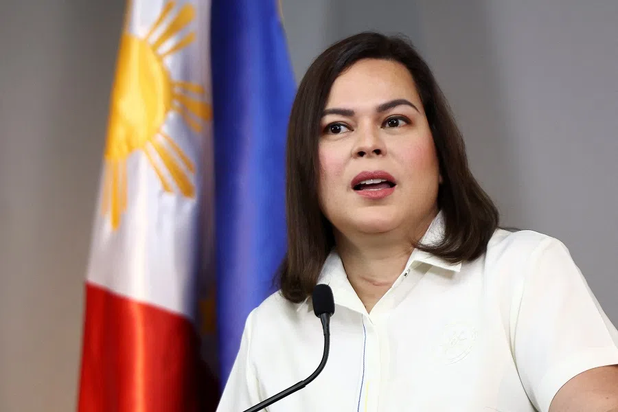 Philippine Vice President Sara Duterte delivers a statement in her office at Mandaluyong City, Metro Manila, Philippines, on 7 February 2025. (Eloisa Lopez/Reuters)
