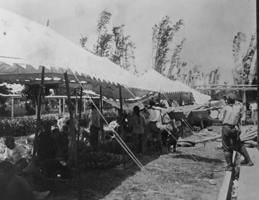 Shelter for victims in Tunzijiao following the 1935 Taichung earthquake.