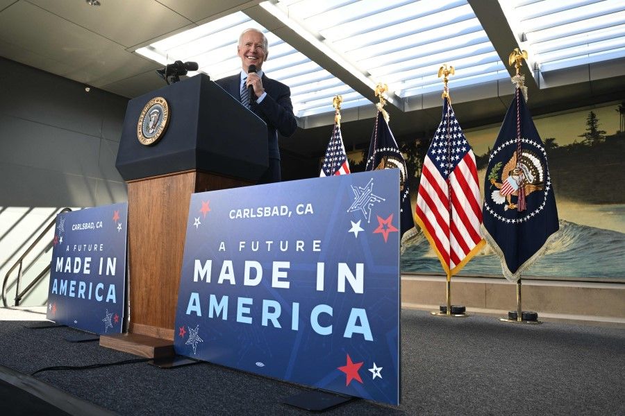 US President Joe Biden speaks about the CHIPS and Science Act at ViaSat, a US technology company, in Carlsbad, California, on 4 November 2022 (Saul Loeb/AFP)