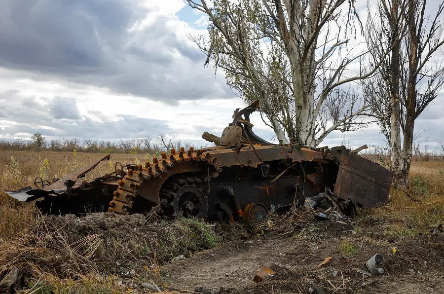An armoured vehicle destroyed in the course of Russia-Ukraine conflict is seen outside Donetsk, Russian-controlled Ukraine, on 3 November 2024. (Alexander Ermochenko/Reuters)