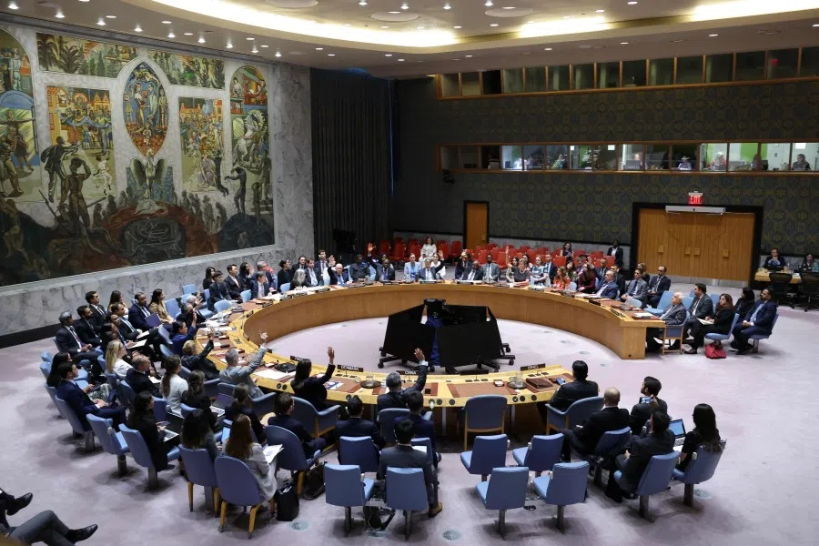 A general view shows the United Nations Security Council meeting on the situation in Gaza, at UN headquarters in New York on 18 September 2025. The UN Security Council is slated to vote on the latest call for a ceasefire and increased humanitarian access to Gaza, a move supported by a majority seeking to act despite repeated US vetoes. (Angela Weiss/AFP)