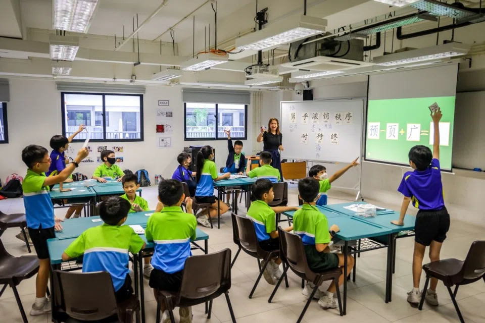 Singapore primary school students in class, 6 April 2023. (SPH Media)