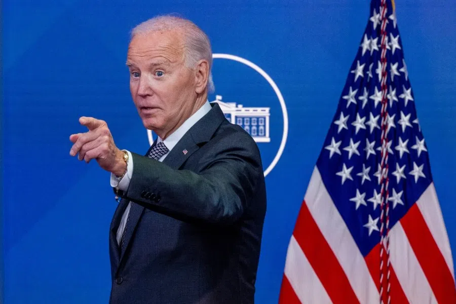 US President Joe Biden speaks on the initial impacts of Hurricane Milton in the South Court Auditorium at the White House in Washington, DC, US, on 10 October 2024.