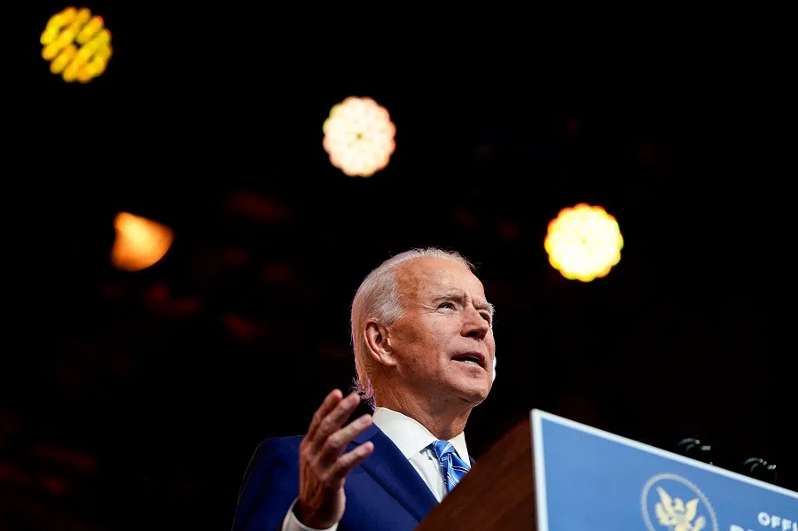US President-elect Joe Biden delivers a pre-Thanksgiving address at his transition headquarters in Wilmington, Delaware, US, 25 November 2020. (Joshua Roberts/Reuters)