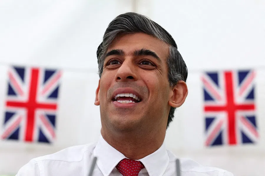A shot of Britain’s Prime Minister Rishi Sunak taken at Downing Street, central London, on 14 May 2024.  (Toby Melville/AFP)