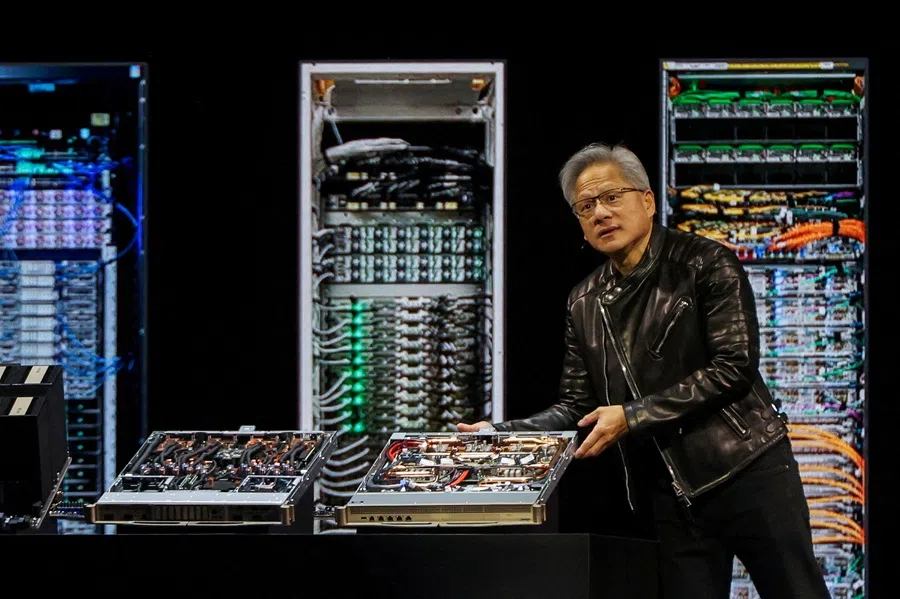 Nvidia CEO Jensen Huang delivers the keynote for the Nvidia GPU Technology Conference (GTC) at the SAP Center in San Jose, California, US, on 18 March 2025. (Brittany Hosea-Small/Reuters)