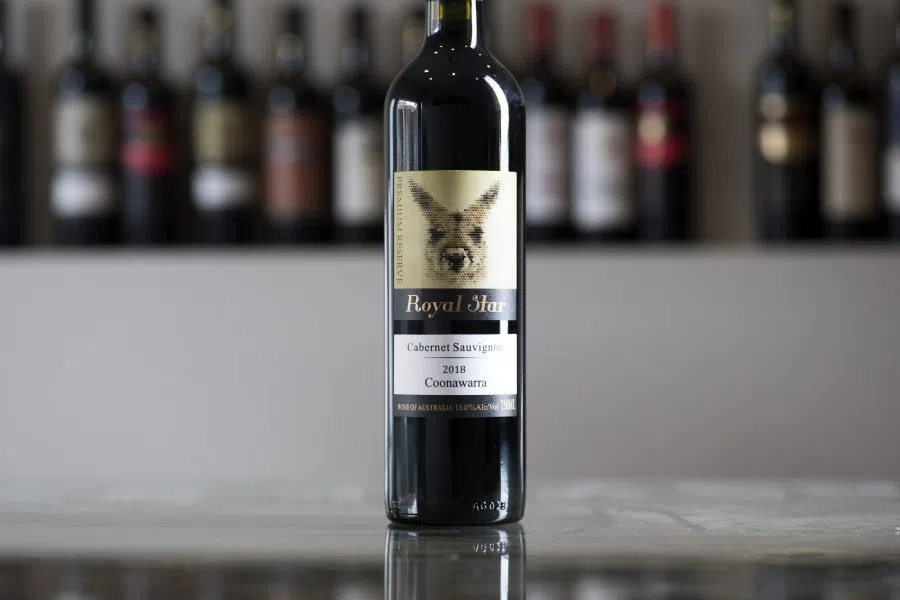 A kangaroo is featured on a bottle of Coonawarra Cabernet Sauvignon 2018 at the Royal Star Wine showroom in Sydney, Australia, on 17 November 2020. Australian wine exporters are watching stockpiles of product mount in warehouses as China, its biggest market, clamps down on shipments from the country. (Brent Lewin/Bloomberg)