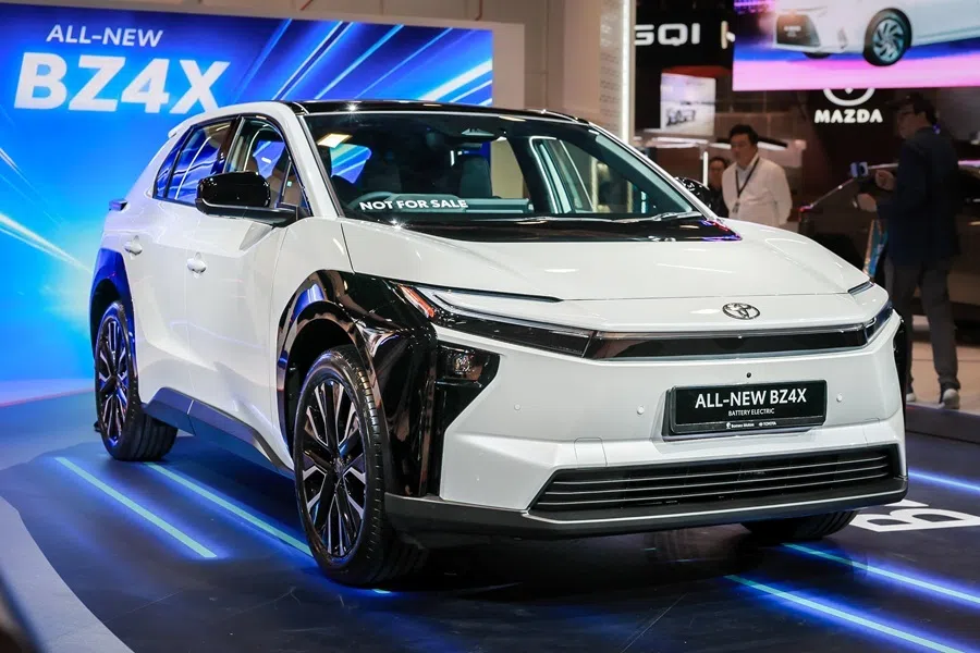 A Toyota BZ4X on display at the Singapore Motorshow on 8 January 2026.
