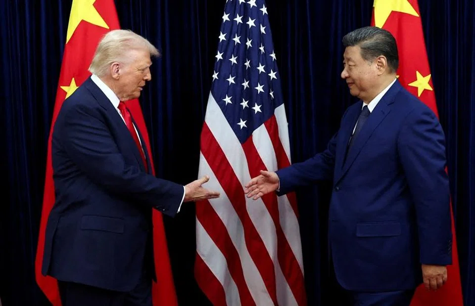 US President Donald Trump shakes hands with Chinese President Xi Jinping as they hold a bilateral meeting at Gimhae International Airport, on the sidelines of the Asia-Pacific Economic Cooperation (APEC) summit, in Busan, South Korea, on 30 October 2025. (Evelyn Hockstein/Reuters)