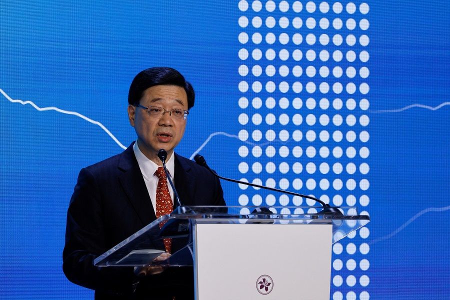 Hong Kong Chief Executive John Lee speaks during the Global Financial Leaders Investment Summit in Hong Kong, China, 2 November 2022. (Tyrone Siu/Reuters)
